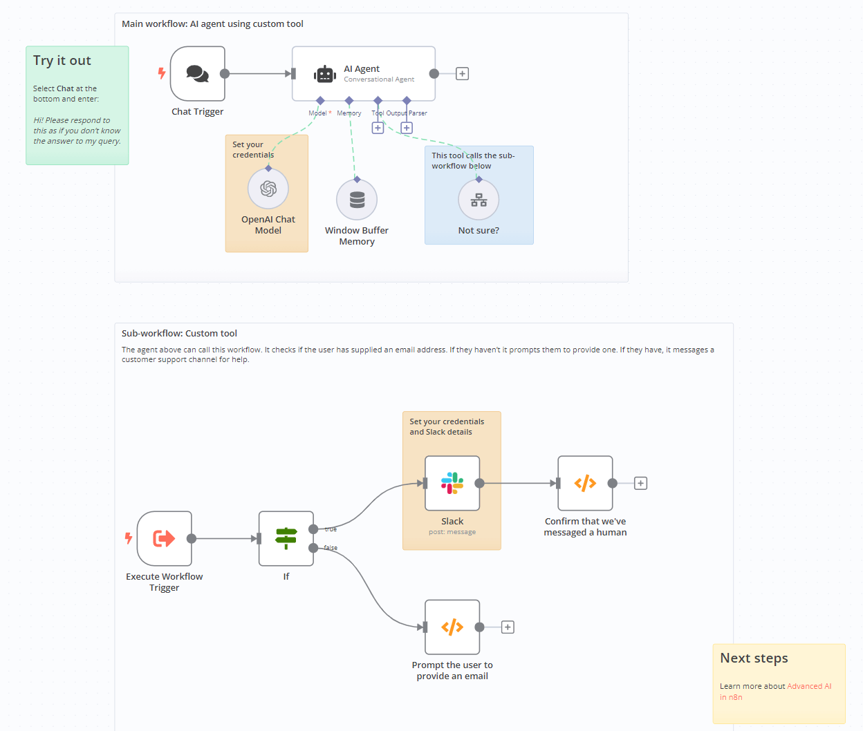 "Screenshot of the two workflows in this example"